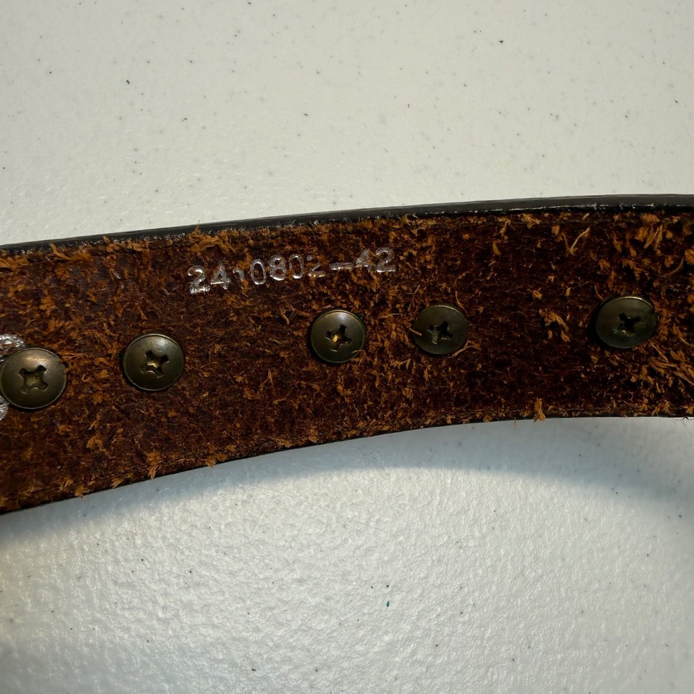 Nocona Belt Co Silver Overlay Conches Floral Embossed Metal Rawhide Belt 42 - Picture 12 of 16